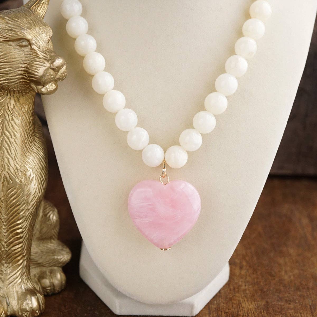 Chunky Statement Necklace – Chunky Beaded Heart Pendant Necklace
