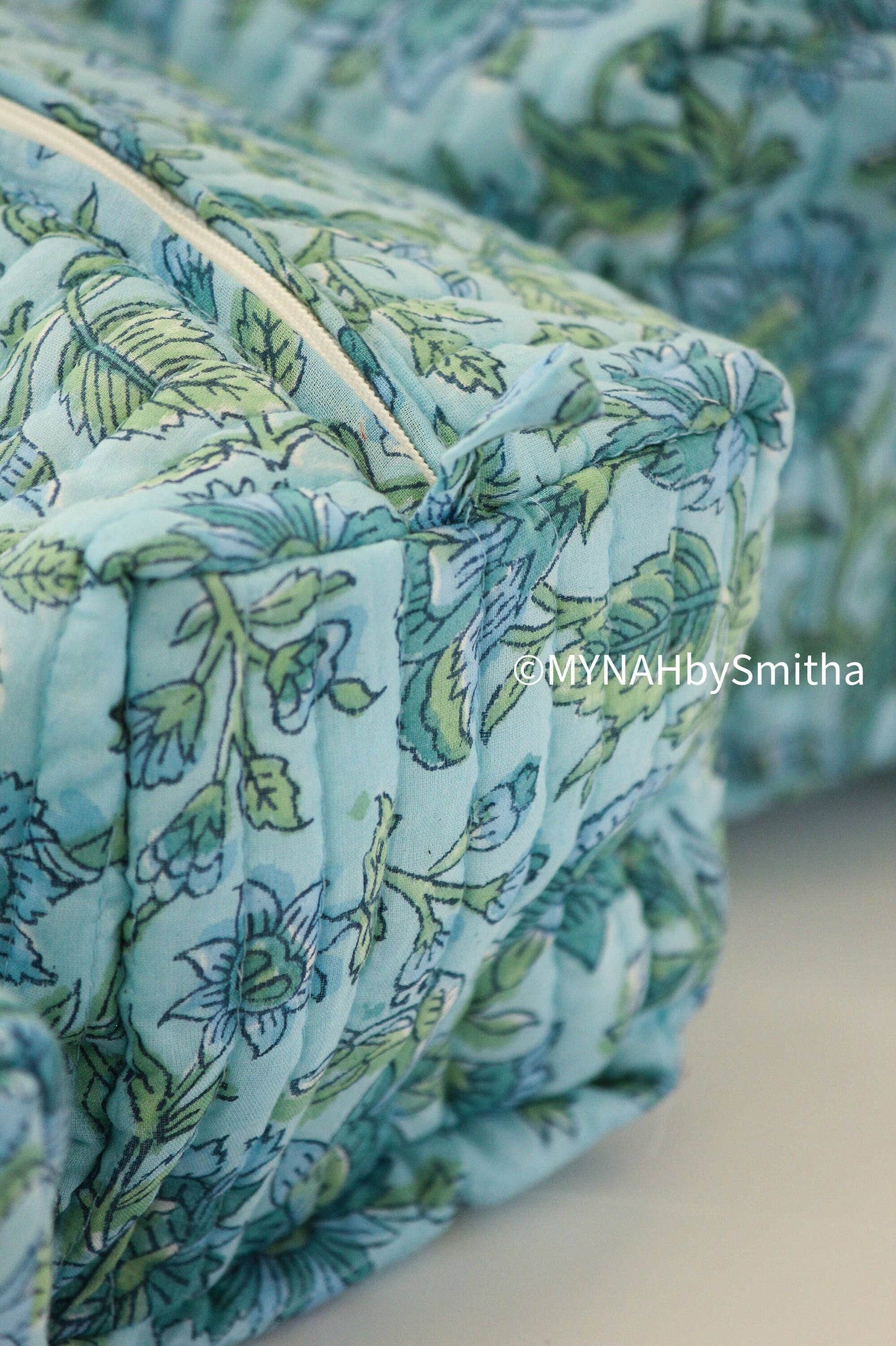 Blue green floral travel/make up/organizer bag-LARGE only