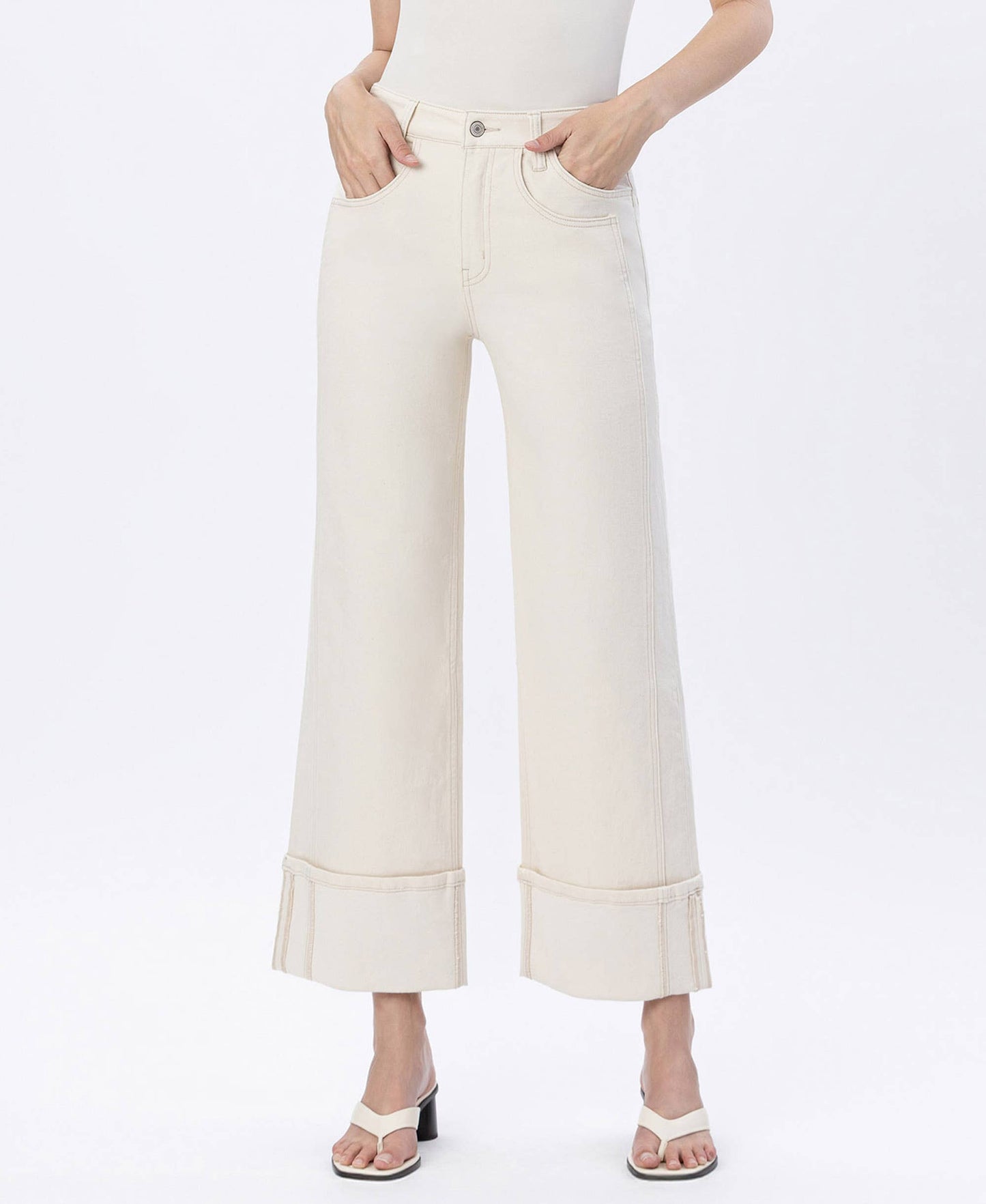 SUPER HIGH RISE CUFFED WIDE LEG JEANS