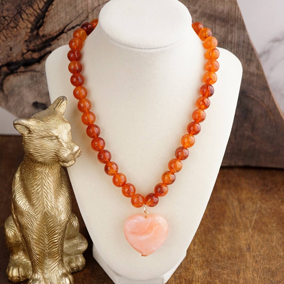 Chunky Statement Necklace – Chunky Beaded Heart Pendant Necklace