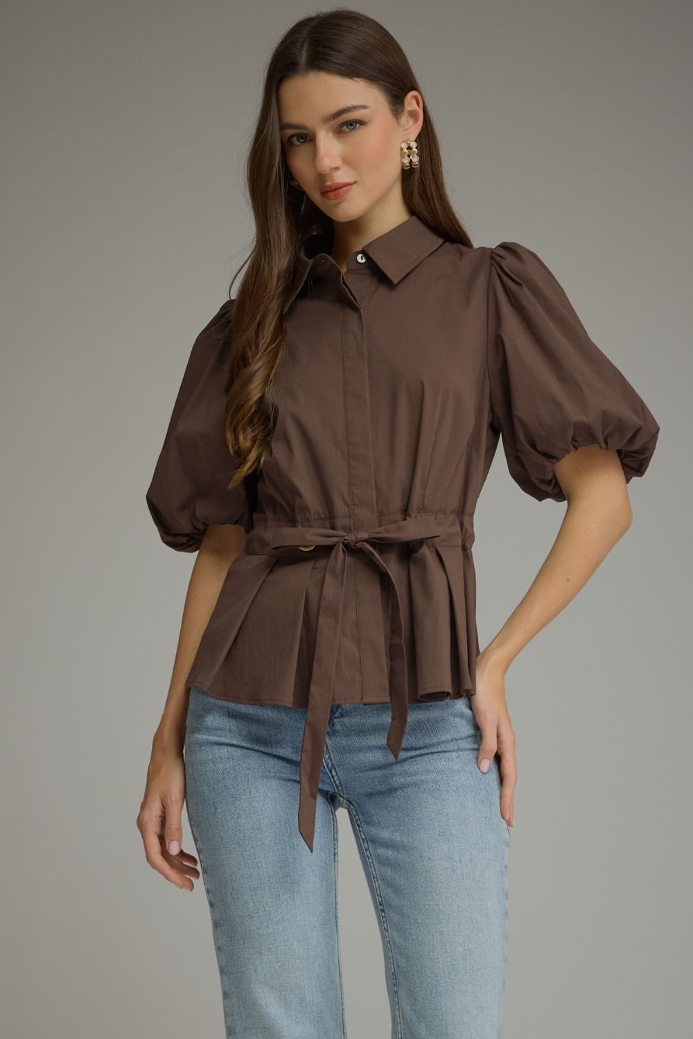 Brown Puff Sleeve