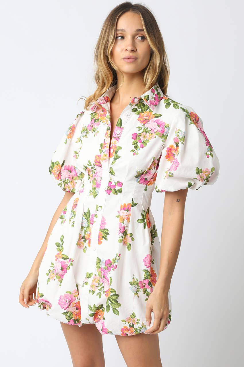 Olivia Floral Puff Sleeve Mini Dress