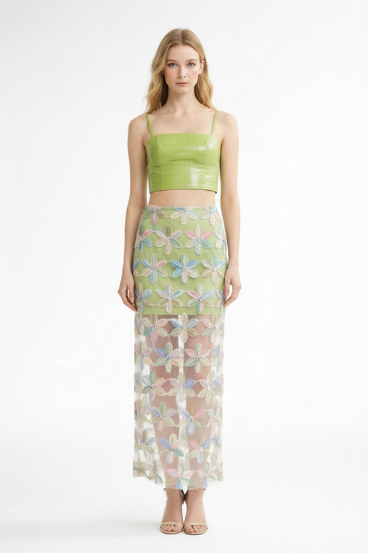 Tank Top And Applique Floral Skirt Set